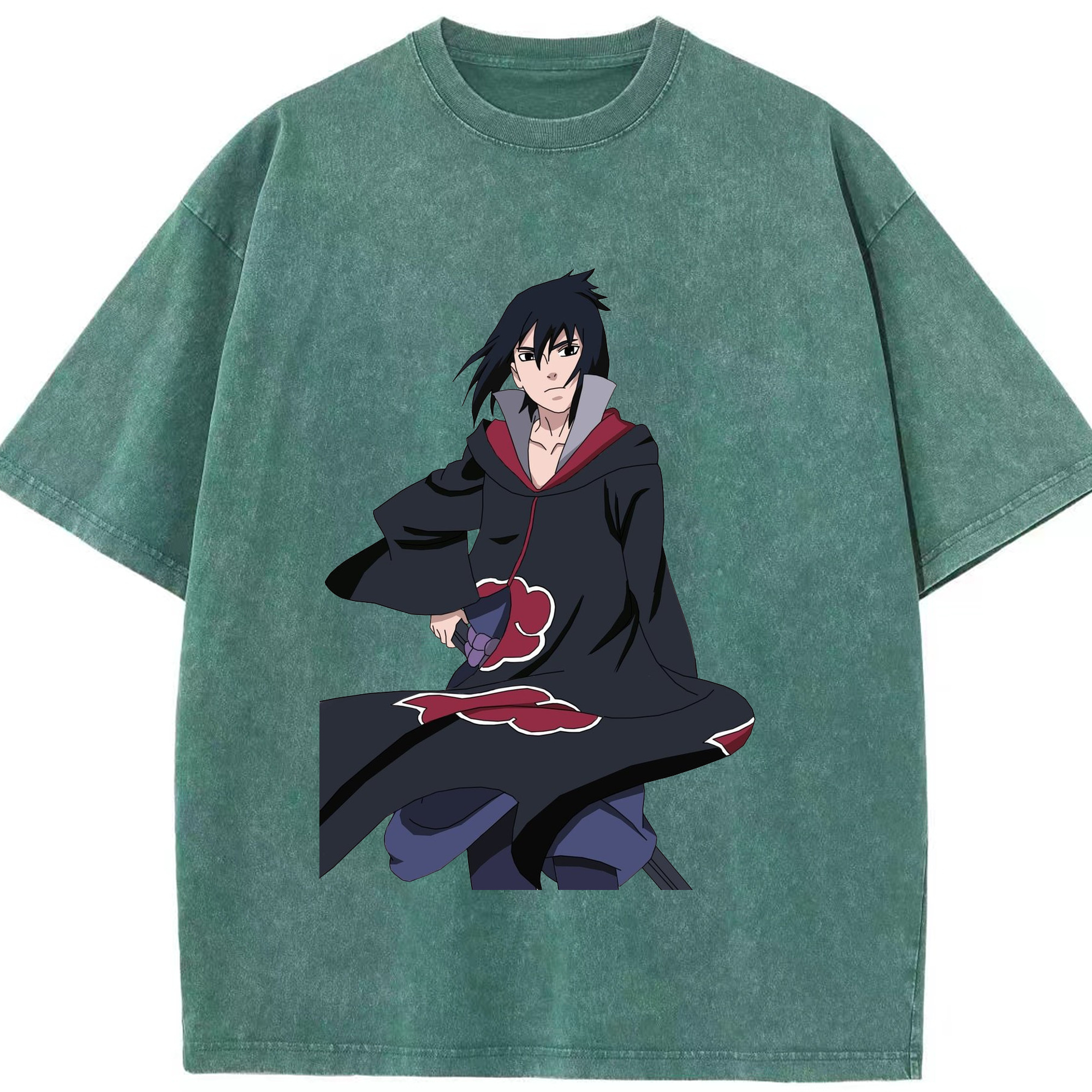 （画像用） NARUTO -ナルト- うちは サスケ Uchiha Sasuke 綿100% ヴィンテージ風 半袖Tシャツ（フロントプリント）
